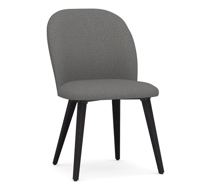 Brea Upholstered Dining Side Chair, Black Leg, Performance Brushed Basketweave Slate - Image 0