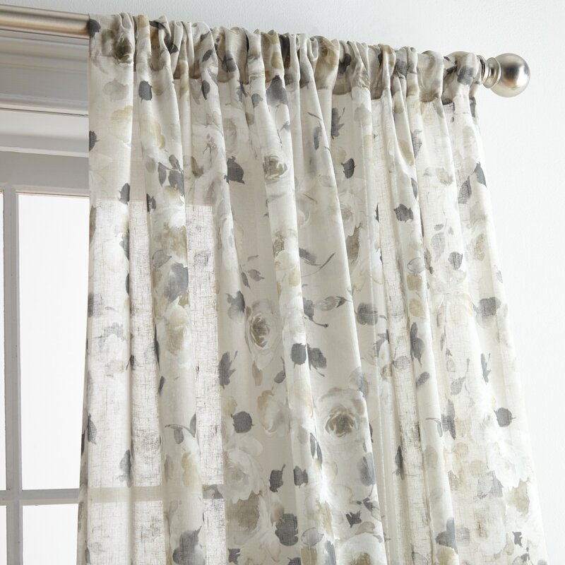 Annabelle Floral Sheer Rod Pocket Single Curtain Panel - Image 1