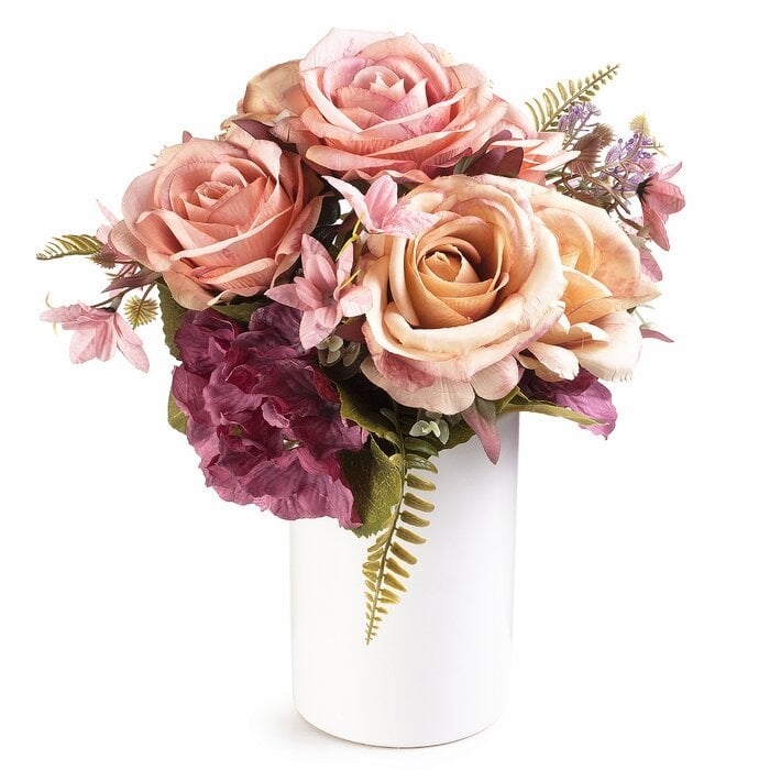 Roses and Hydrangeas Floral Arrangements in Vase - Image 0