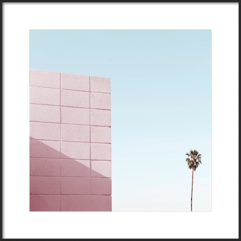 Pink Wall and Palm Tree in Palm Springsatte- Framed Art-  Matte Black Metal Frame- 24''X24'' - Image 0