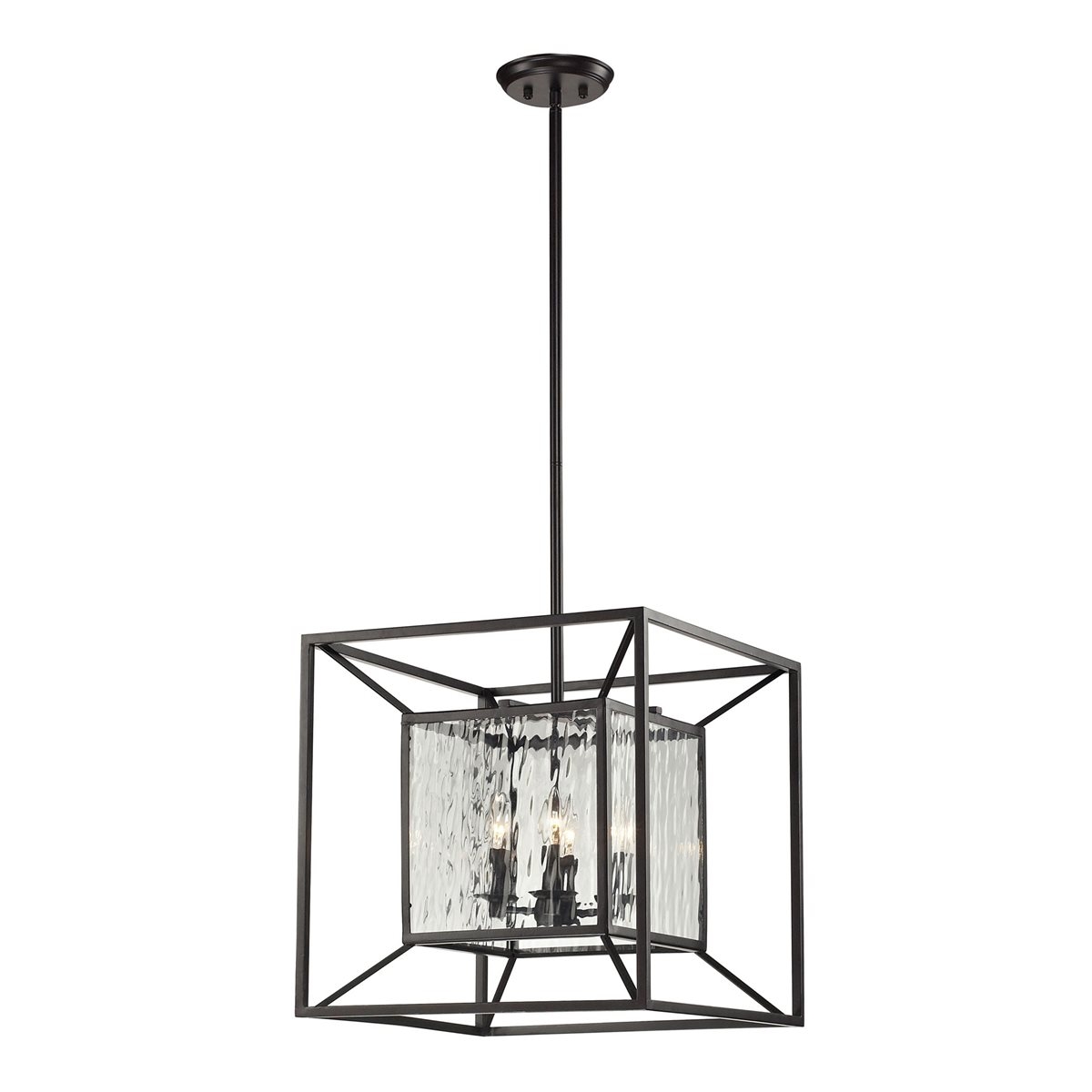 CUBIX 4 LIGHT PENDANT IN OILED BRONZE AND CLEAR WATER GLASS - Image 0