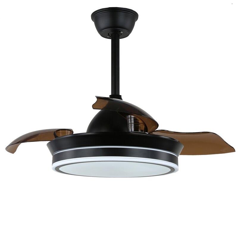 36" Rumley 3 - Blade LED Retractable Blades Ceiling Fan with Remote Control and Light Kit Included - Image 1