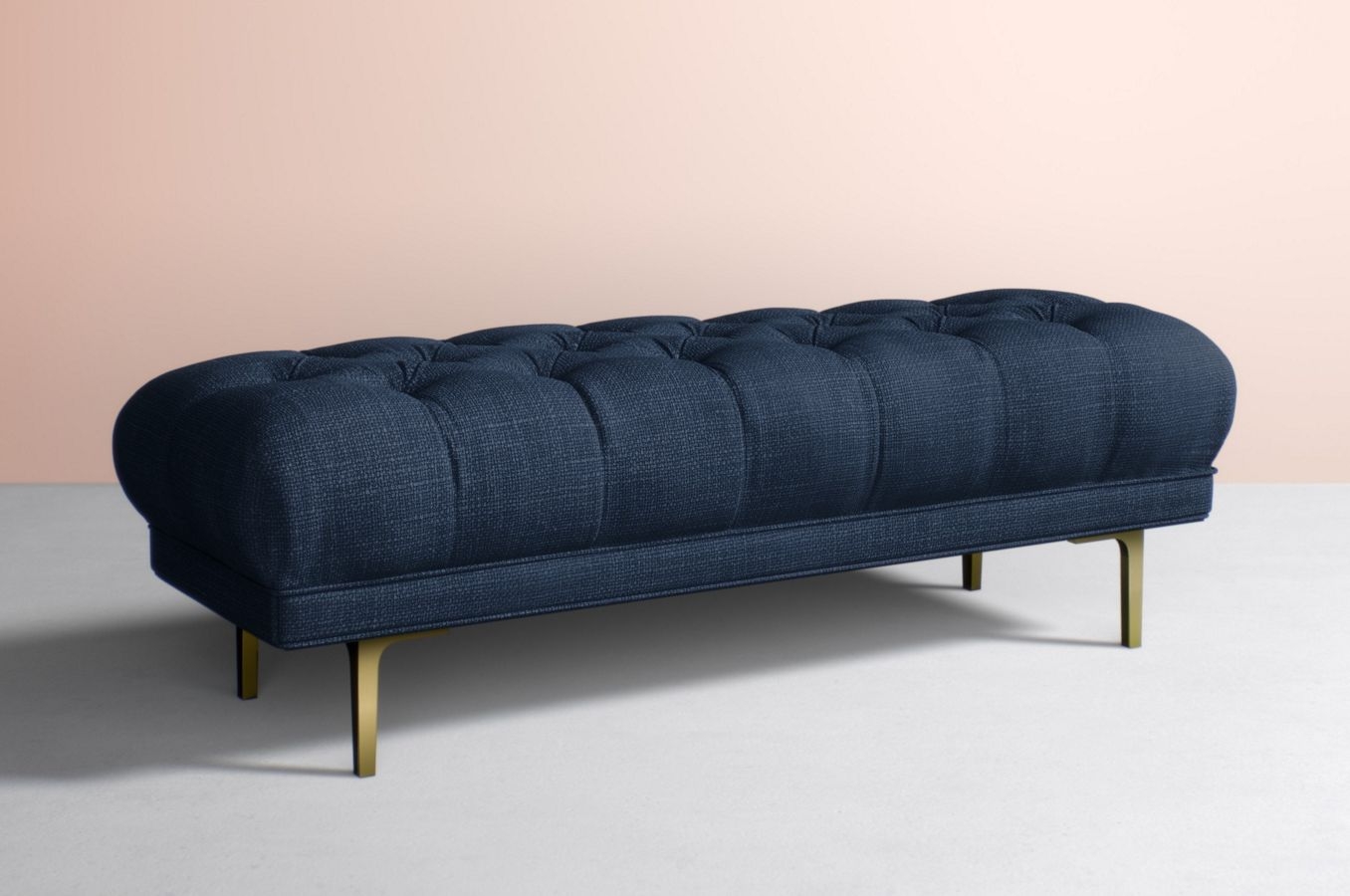 Mina Bench in Basketweave Linen Navy with Antique Brass Legs - Image 0