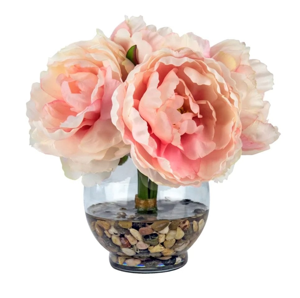 Peonies Floral Arrangement in Glass Vase - Image 0