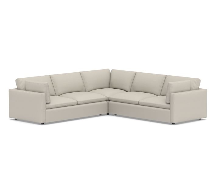 Bolinas Upholstered 3-Piece L-Shaped Corner Sectional, Down Blend Wrapped Cushions, Performance Heathered Tweed Pebble - Image 0