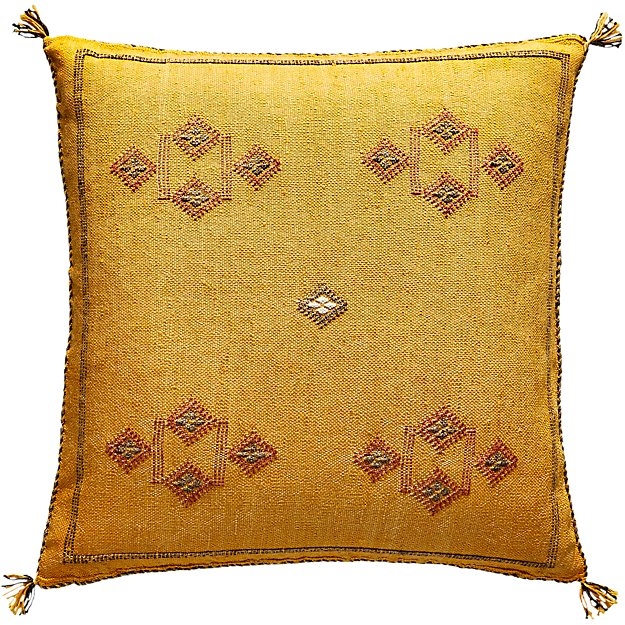 20" cactus silk mustard yellow pillow with feather-down insert - Image 0