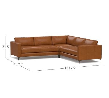 Jake Leather 3-Piece L-Shaped Corner Sectional, Down Blend Cushions, Signature Chalk - Image 4