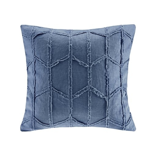 Frayed Geo Linen Throw Pillow with Insert // Navy - Image 0