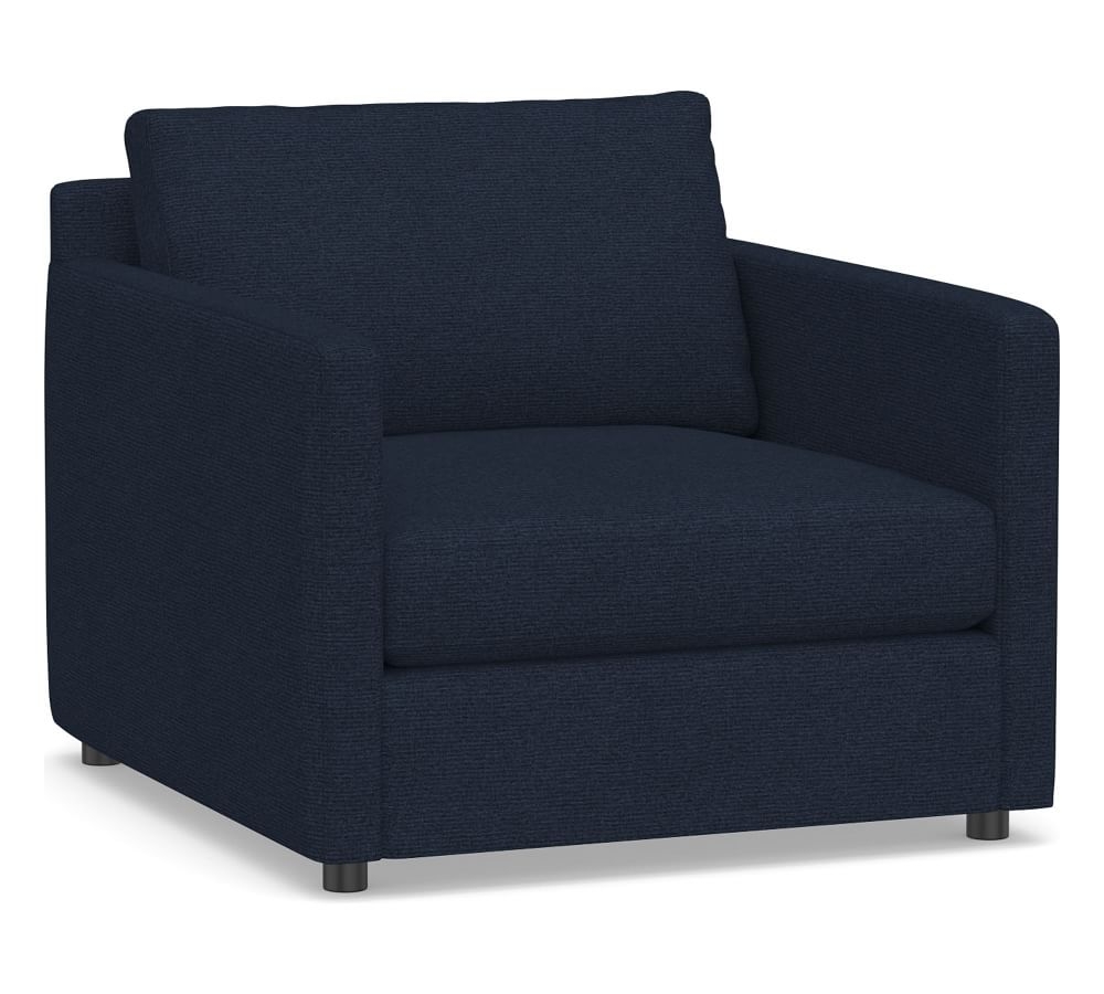 Pacifica Square Arm Upholstered Armchair, Polyester Wrapped Cushions, Performance Heathered Basketweave Navy - Image 0