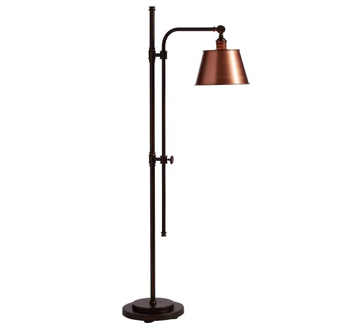 PB Classic Tapered Copper Metal Hood Articulating Floor Lamp, Bronze Base - Image 0