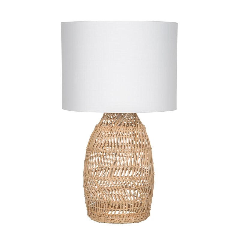 Luhu Open Weave Cane Rib Table Lamp - Natural With White Cotton Canvas Shade - Image 0