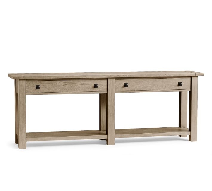 Benchwright 83" Wood Console Table with Drawers, Gray Wash - Image 0