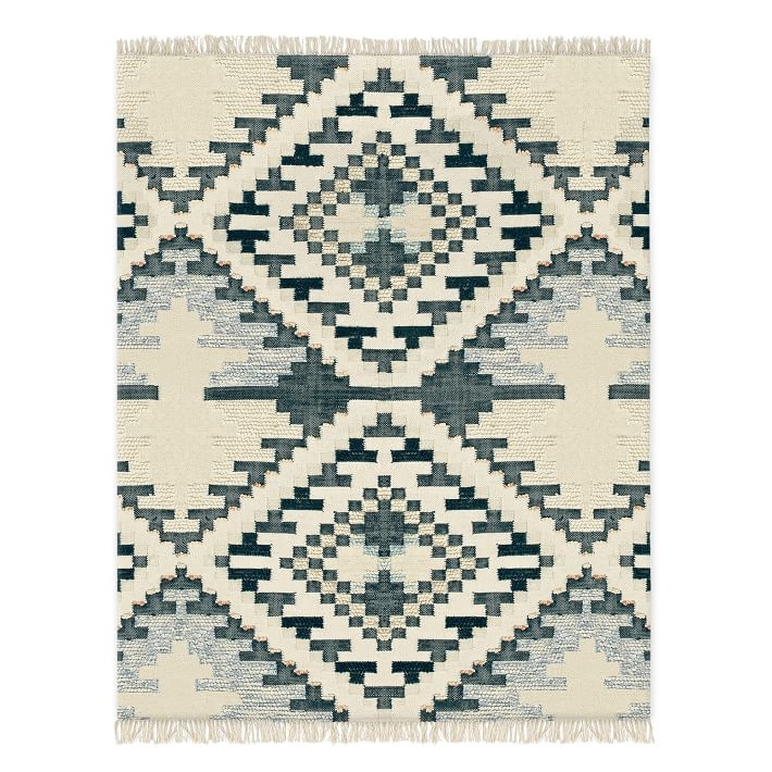 Checkerboard Diamond Wool Dhurrie, Midnight, 5'x8' - Image 0
