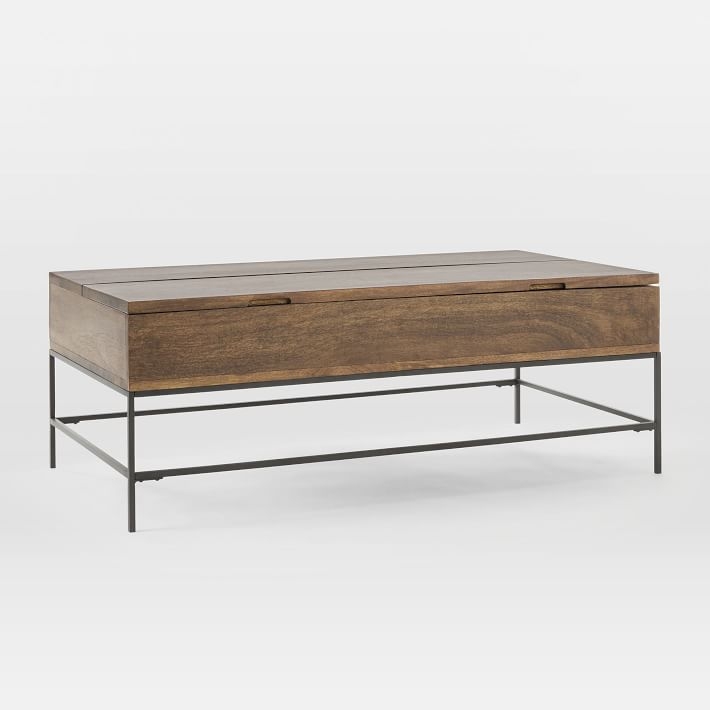 Industrial Storage Coffee Table, 50"x26", Cafe Mango Wood + Metal - Image 0