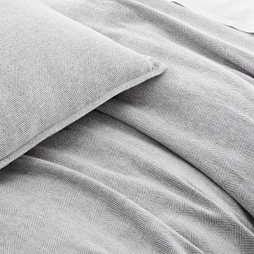 Organic Flannel Herringbone Duvet, Medium Gray, Full/Queen - Image 2