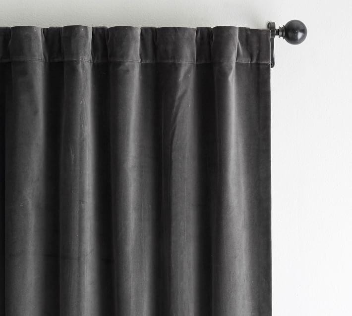 Velvet Twill Curtain, 50 x 96", Washed Black - Image 1