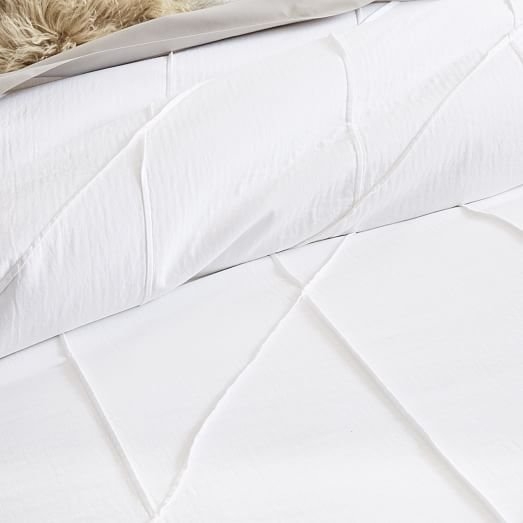 Organic Pleated Grid Duvet Cover, King, White - Image 1