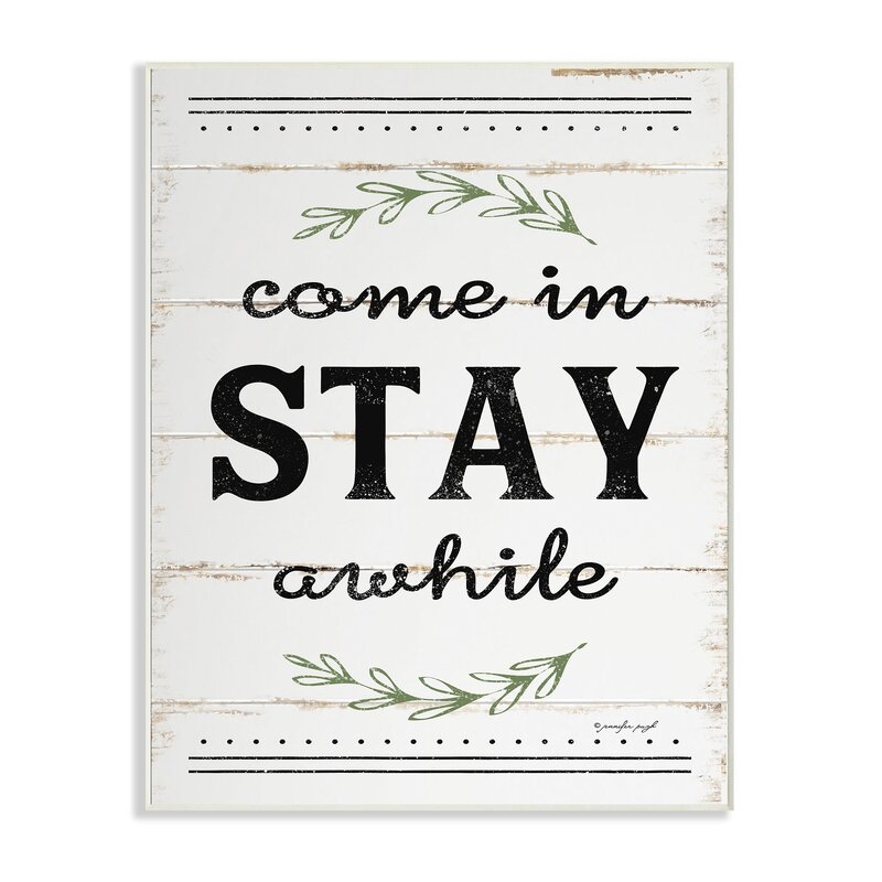 'Come Stay Awhile Rosemary Typography Distressed White' Wall Art - Image 0