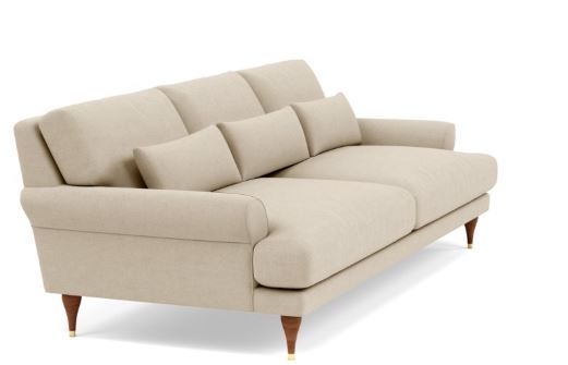 Maxwell Sofa with Beige Oatmeal Fabric and Oiled Walnut with Brass Cap legs - Image 1