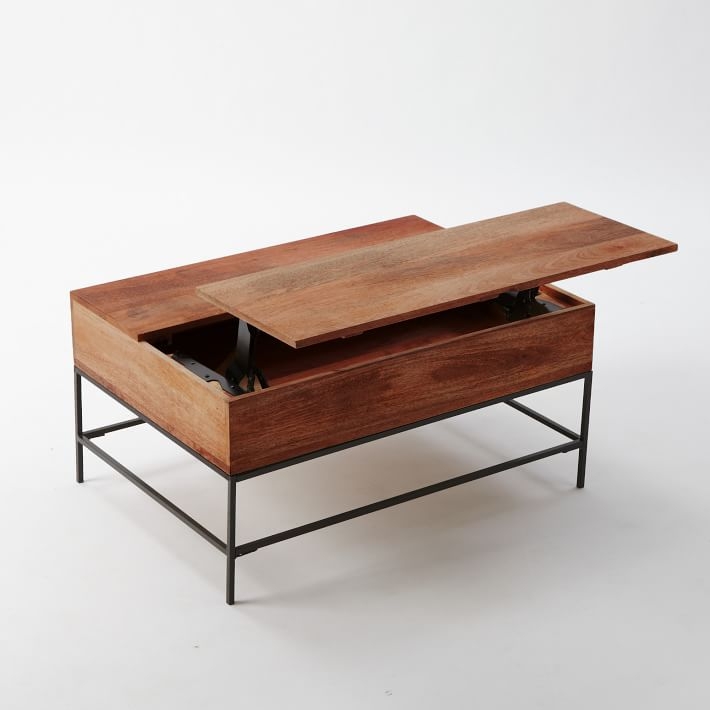 Industrial Storage Coffee Table, 50"x26", Cafe Mango Wood + Metal - Image 1