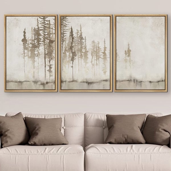 SIGNLEADER Framed Canvas Print Wall Art Set Pastel Grunge Forest Tree Landscape Abstract Shapes Illustration Modern Art Decorative Nordic Minimal Zen For Living Room, Bedroom, Office - Image 0