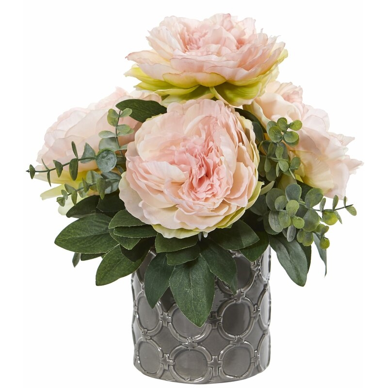 Artificial Peony/Eucalyptus Floral Arrangements and Centerpieces in Vase - Image 0