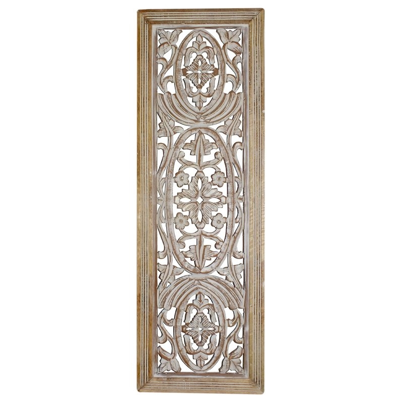 Rectangular Mango Wood Panel with Intricate Carving Wall Décor - Image 0