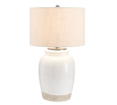 Miller Small Table Lamp, 18" H Ivory Base with Medium Textured Straight Sided Shade, Sand - Image 0