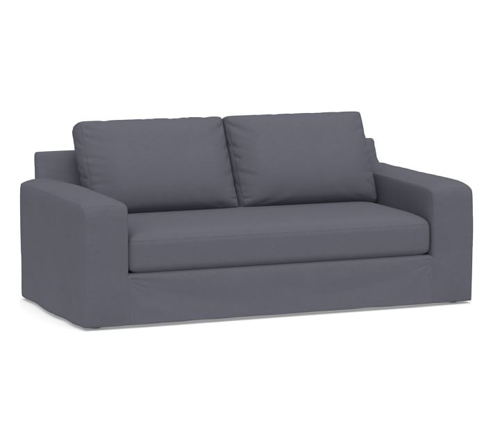 Big Sur Square Arm Slipcovered Sofa 82" with Bench Cushion, Down Blend Wrapped Cushions, Washed Canvas Storm Blue - Image 0