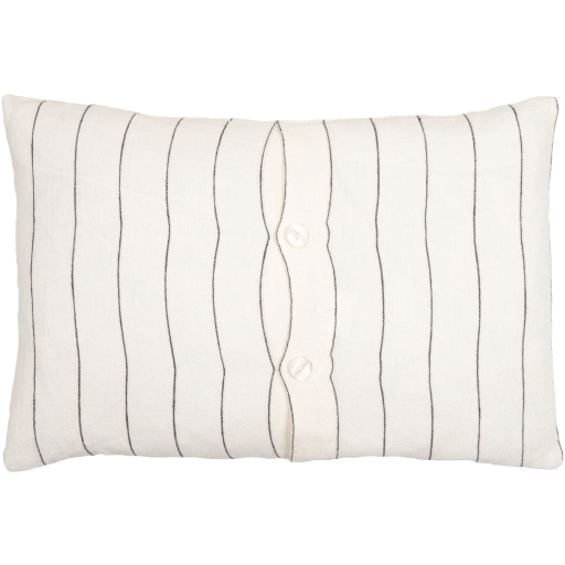 Linen Stripe Buttoned Throw Pillow, Small, with down insert - Image 0