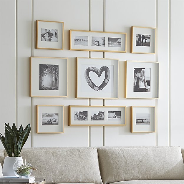 Brushed Brass Picture Frame Gallery, Set of 9 - Image 1