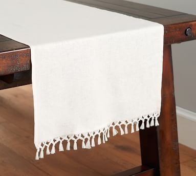 Fringed Linen Knotted Table Runner, Large, Flax - Image 2