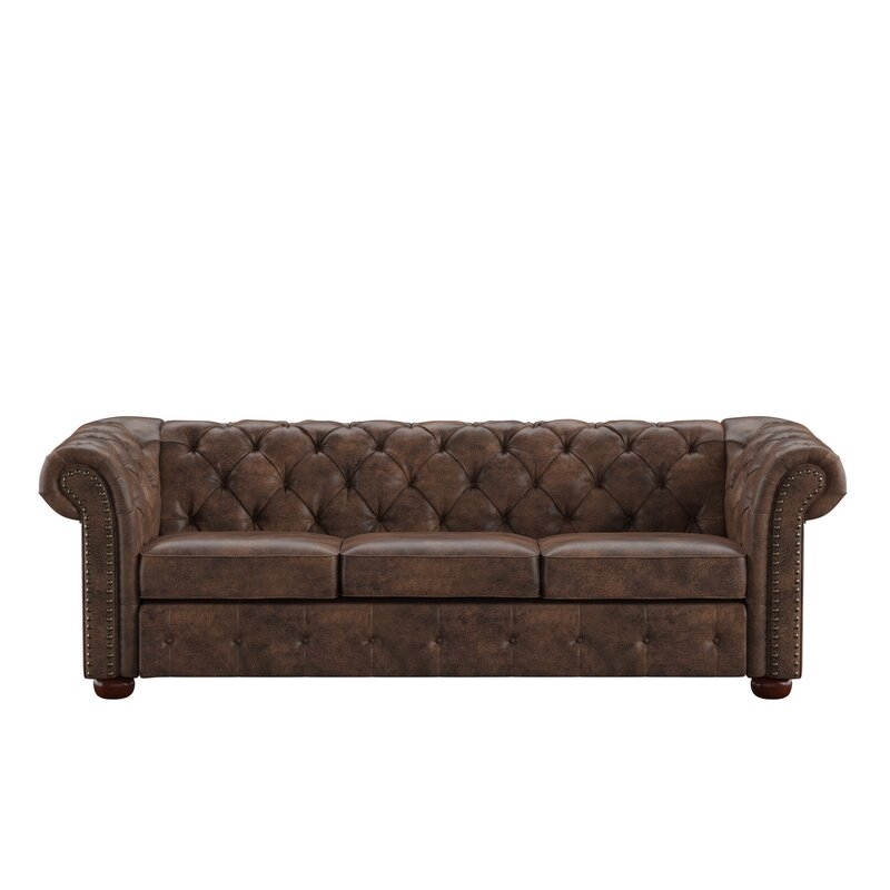 Austin 91.34'' Chesterfield Sofa, Brown Polished Microfiber - Image 1