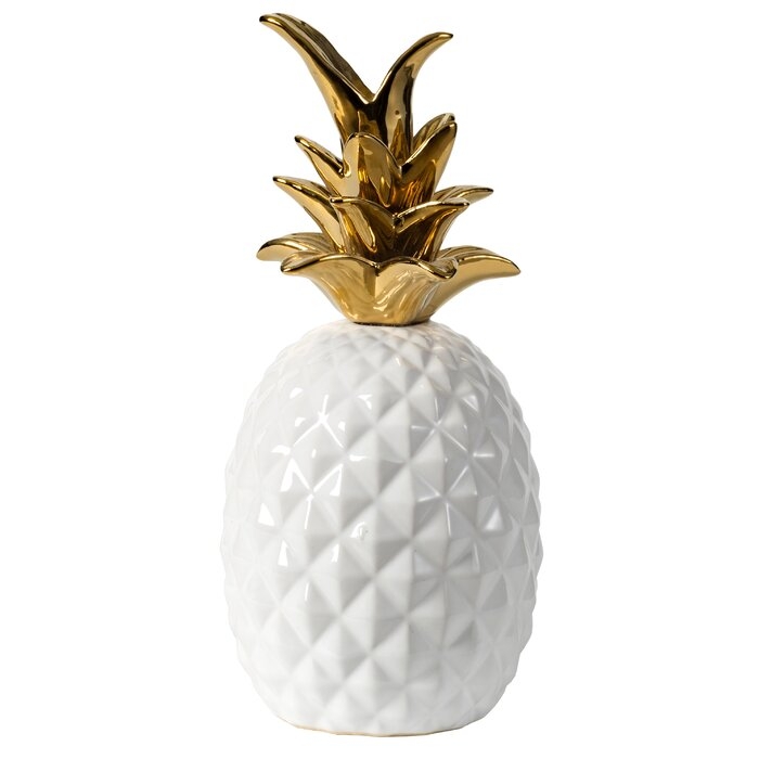 Cathleen 10" Ceramic Pineapple - White, Gold - Image 0