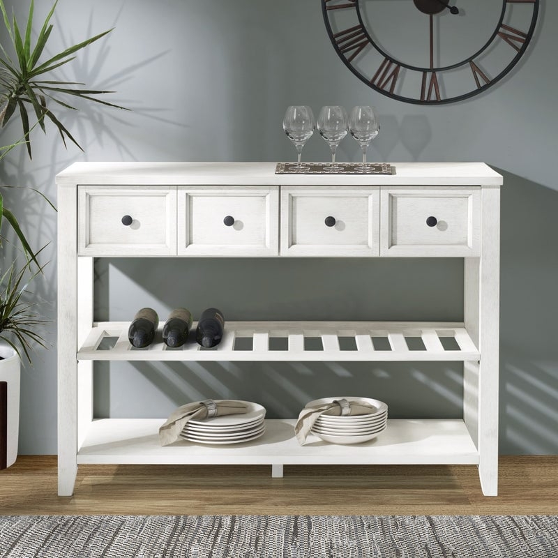 Hank 48" Solid Wood 2 Drawer Buffet with Wine Shelf - White - Image 1