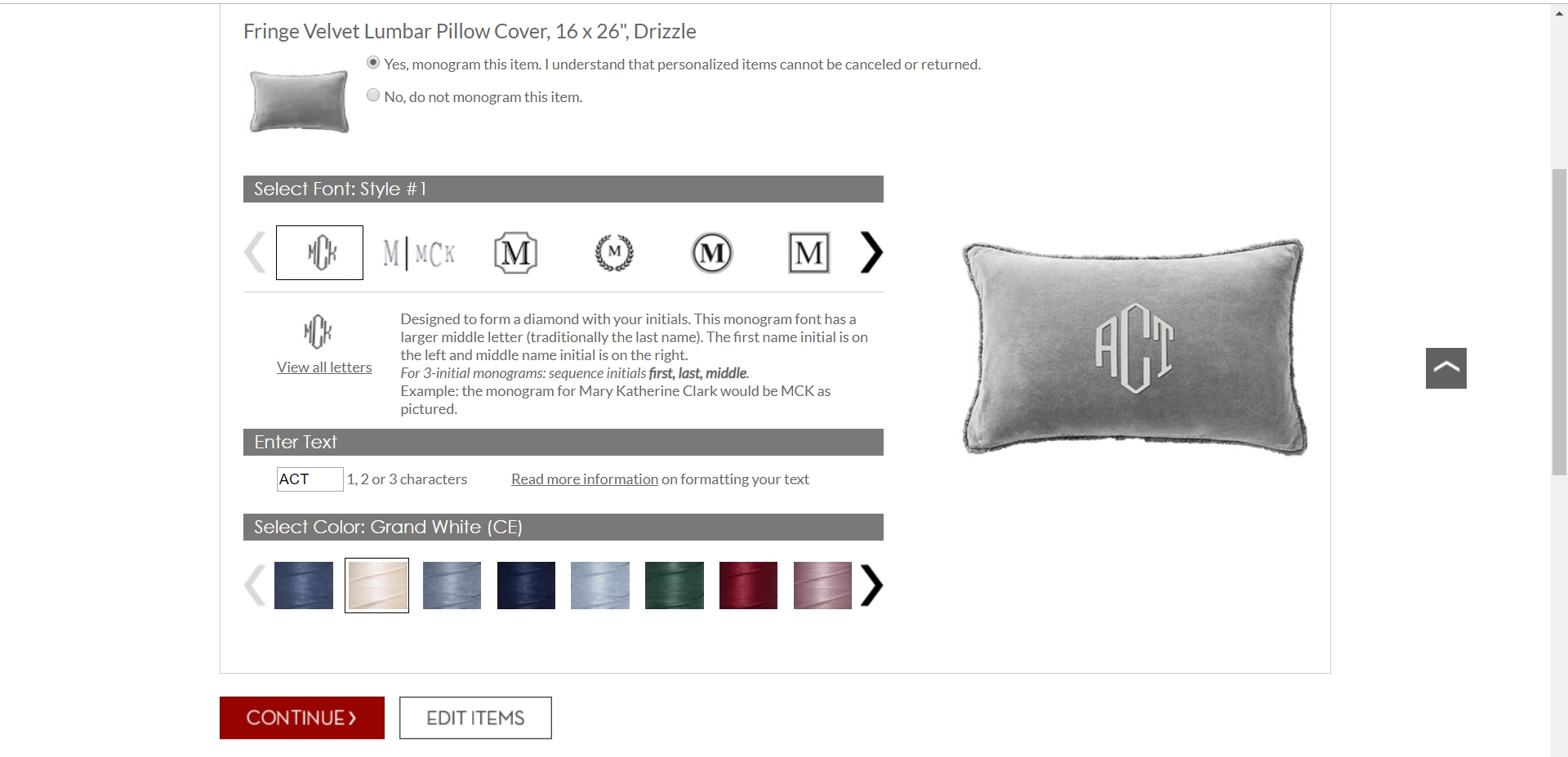Fringe Velvet Lumbar Pillow Cover, 16 x 26", Drizzle - Monogrammed - Style 1, Grand White, ACT - Image 3