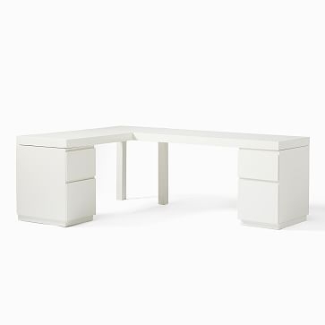 Parsons L-Shaped Desk + 2 File Cabinets Set, White - Image 0