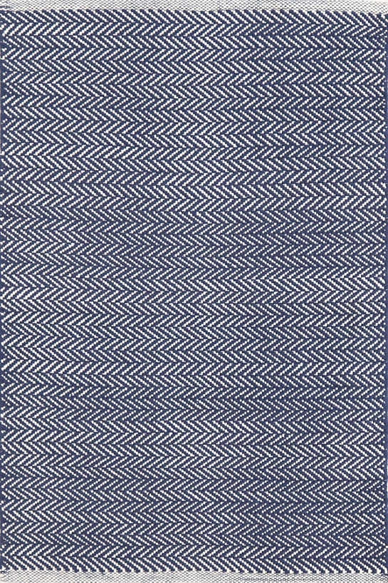 HERRINGBONE INDIGO WOVEN COTTON RUG - RUNNER - 2.5' x 8' - Image 0