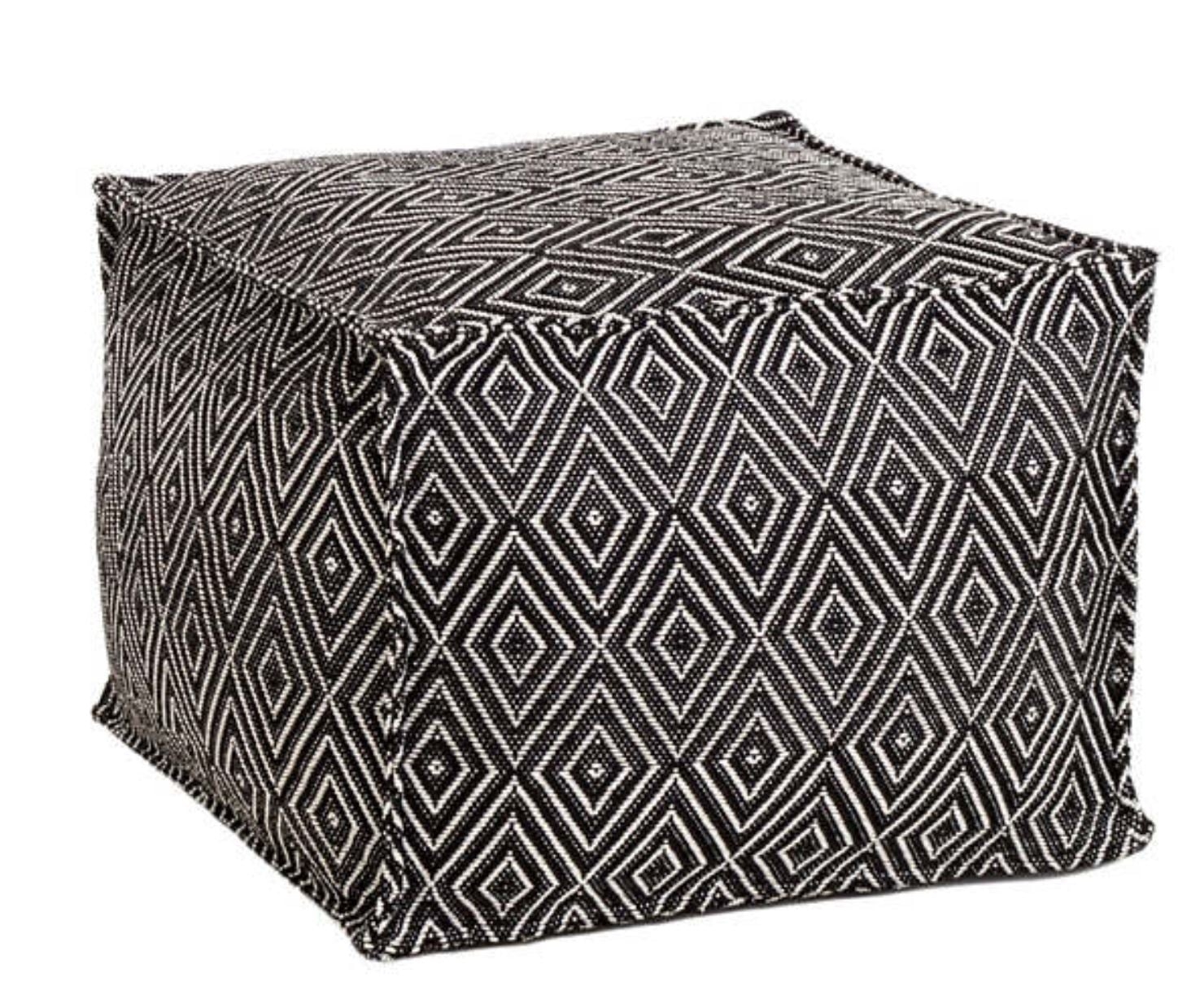 DIAMOND BLACK/IVORY INDOOR/OUTDOOR POUF - Image 0