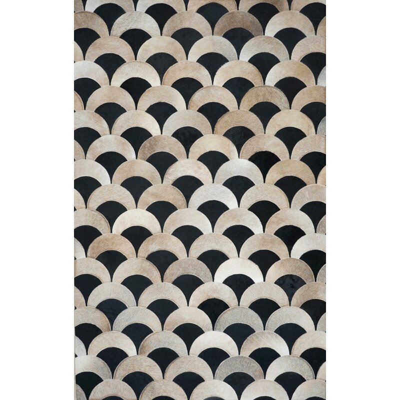 Zwilling Geometric Handmade Cowhide Beige/Black Area Rug - Image 0