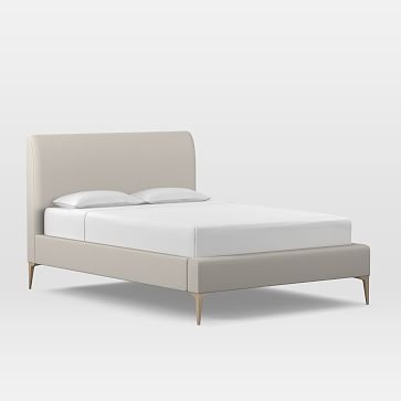 Deco Upholstered Bed, Queen, Distressed Velvet, Light Taupe, Light Bronze - Image 0