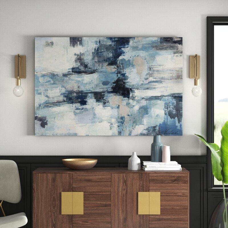 'In the Clouds Indigo and Gray' Acrylic Painting Print on Wrapped Canvas - 40 x 60 - Image 1