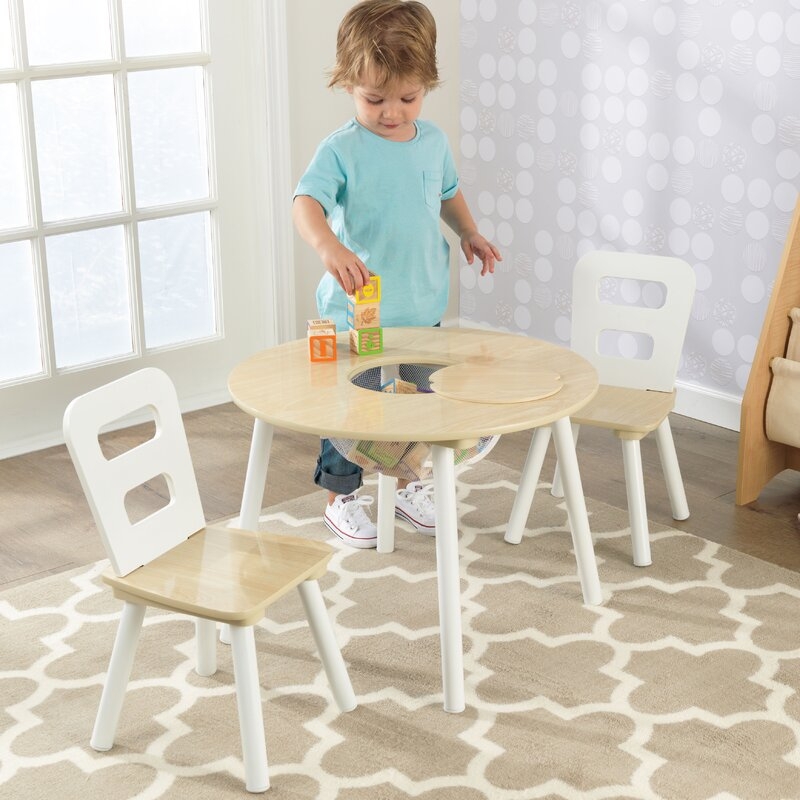 Stoudt Kids Round Play / Activity Table and Chair Set-  White / Natural - Image 0