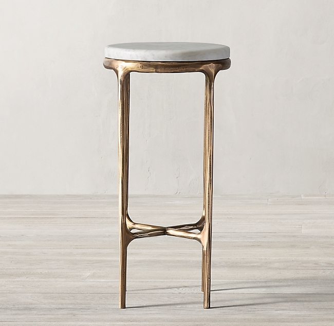 THADDEUS FORGED BRASS & MARBLE ROUND COCKTAIL SIDE TABLE - Image 0