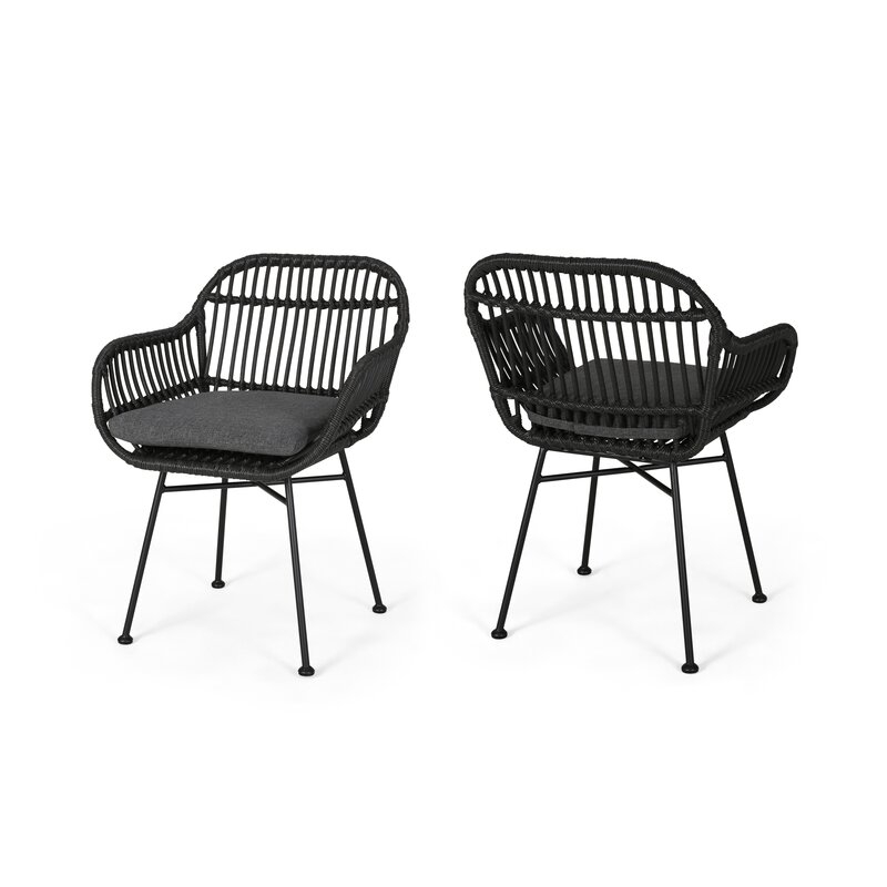 Maspeth Outdoor Woven Patio Chair with Cushion (set of 2) - Image 1