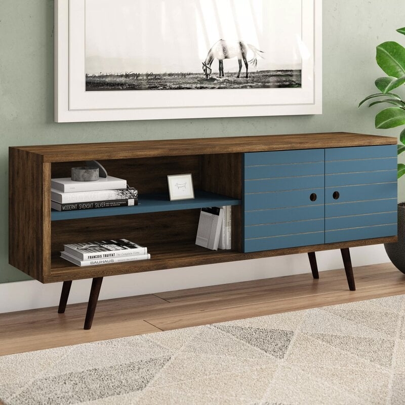 Hal TV Stand for TVs up to 60 inches - Rustic Brown/Aqua Blue - Image 0