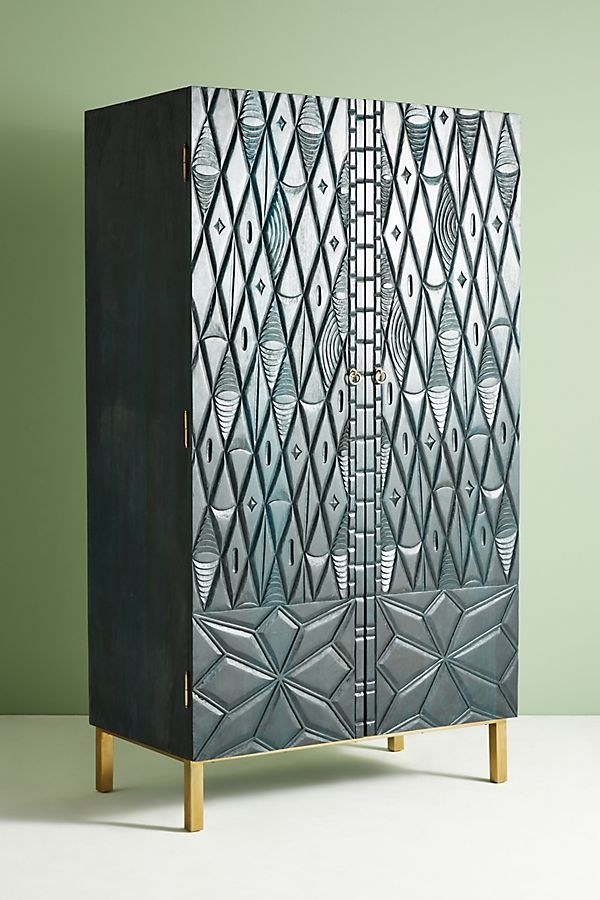 Portland Carved Armoire By Anthropologie in Blue - Image 5
