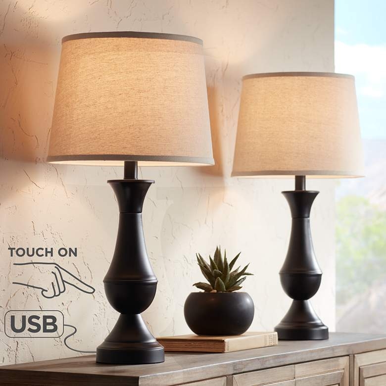 Regency Hill Blakely Dark Bronze LED USB Ports Touch Table Lamps Set of 2 - Image 2