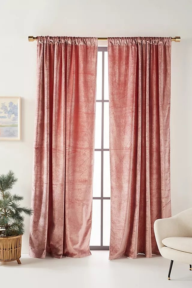 Jacquard Chenille Curtain By Anthropologie in Pink Size 108" - Image 0