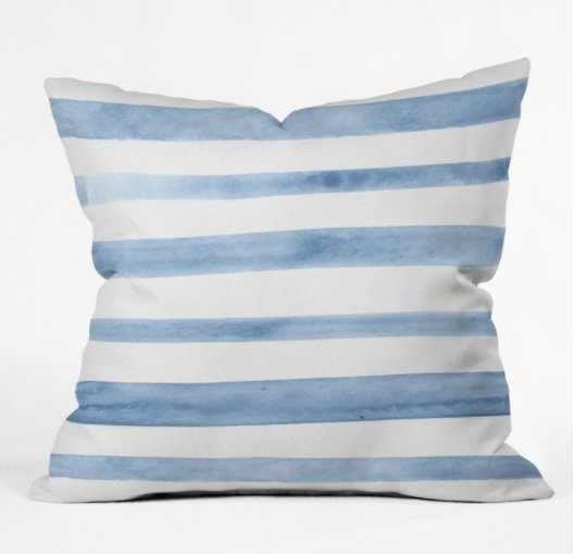 BLUE WATERCOLOR STRIPES Outdoor Throw Pillow - 18 x 18  Polyester Insert - Image 0